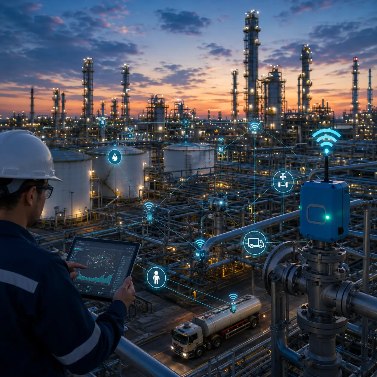 Industrial IoT sensor network and wireless technology deployed at a downstream petroleum facility