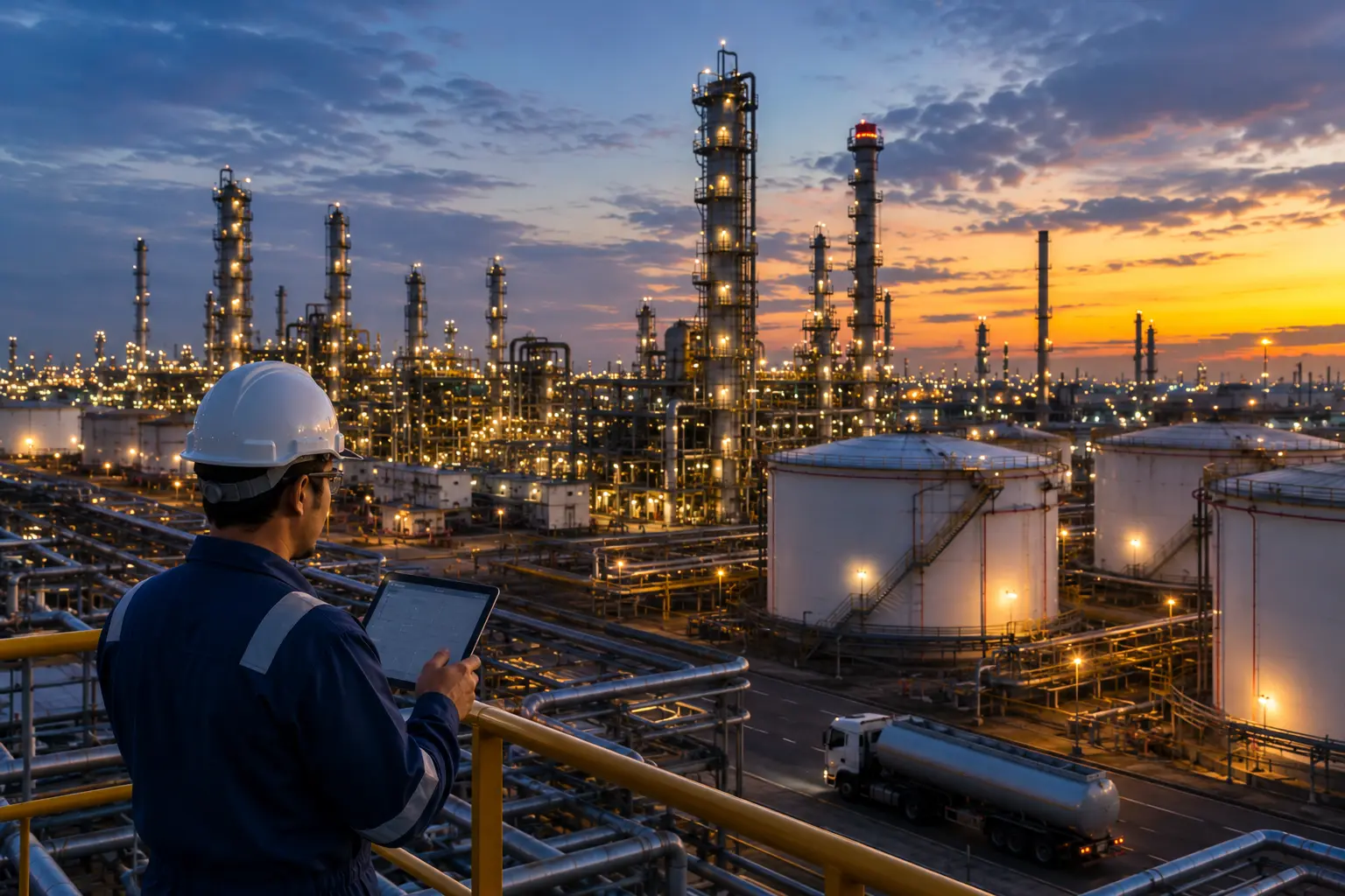 Petroleum refinery and terminal operations with AI and IoT monitoring