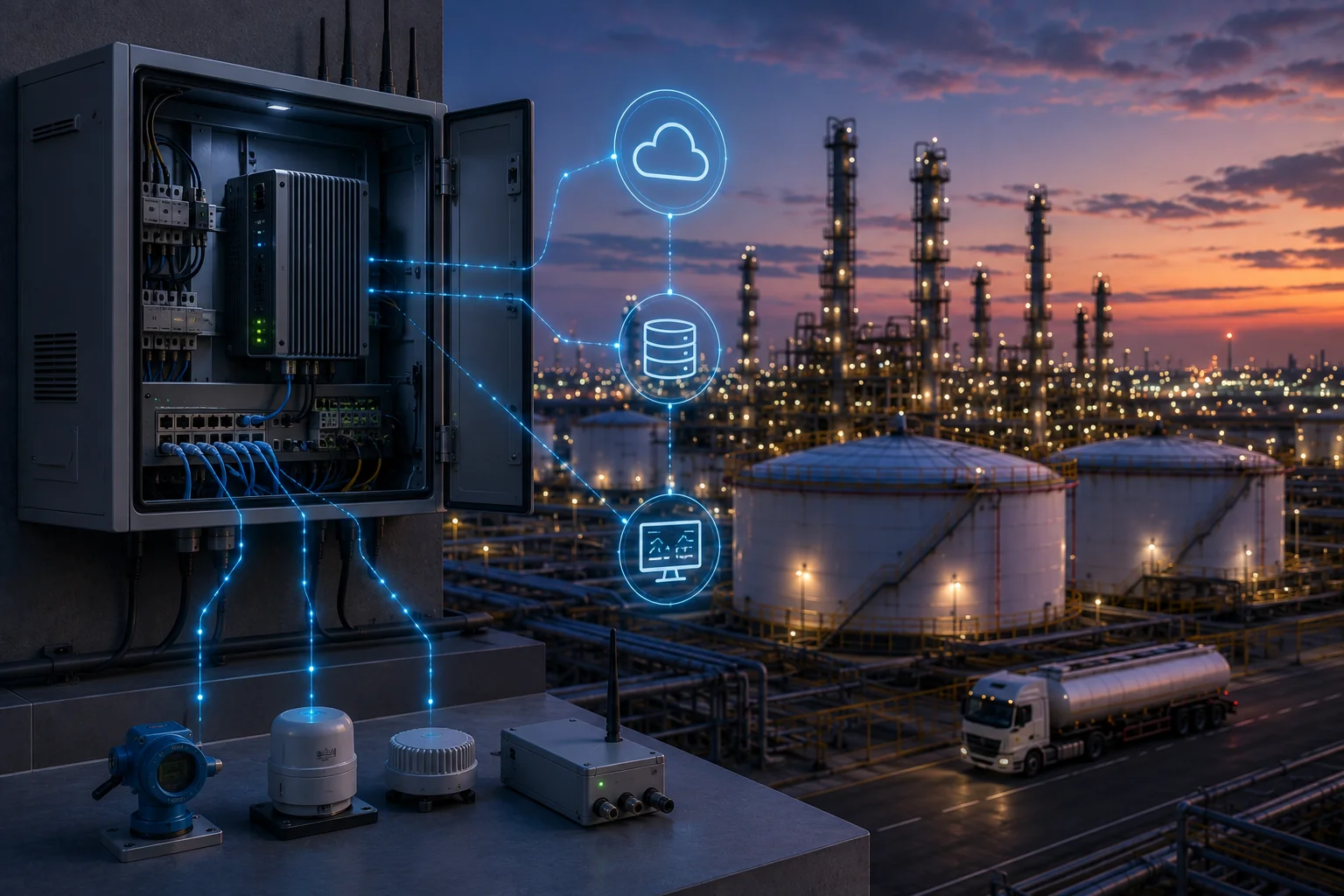 Industrial edge computing infrastructure connecting SCADA and terminal systems at a downstream facility